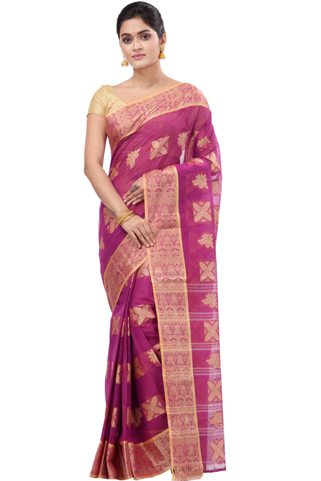 Purple Pure Cotton Suparna Buti Tant Saree (757)